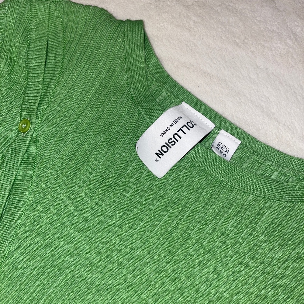 Knitted Ribbed Asymmetric Cardigan in Bright Green - Picture 5 of 6